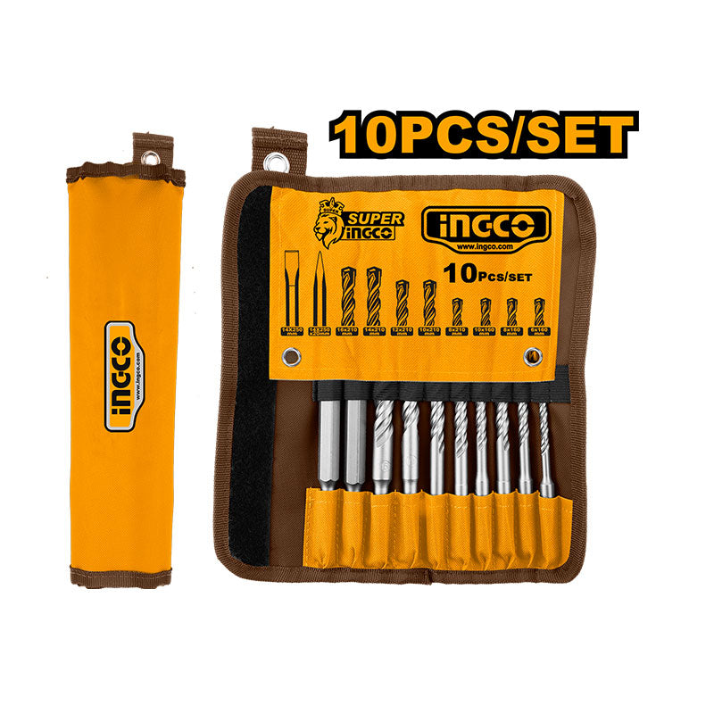 INGCO 10 PCs Hammer Drill Bits and Chisels Set - AKD2101