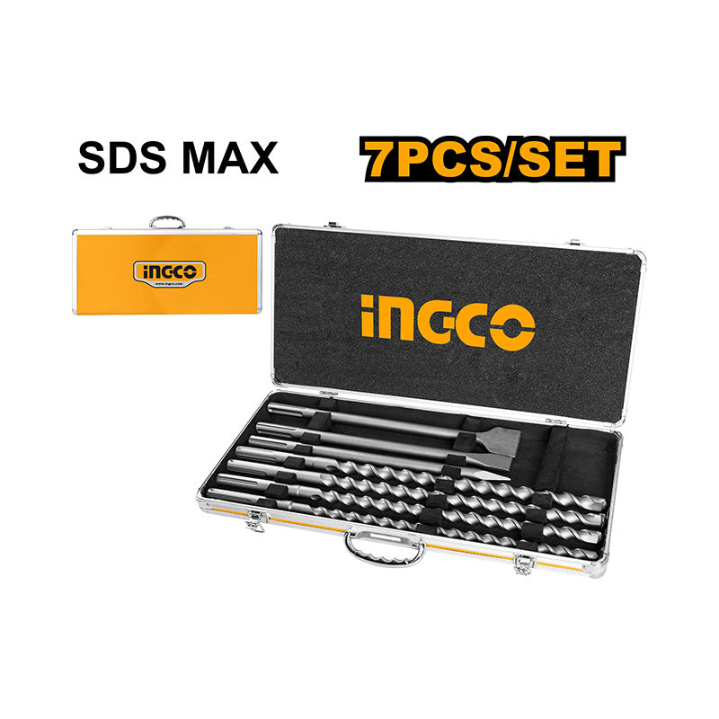 INGCO 7 PCs SDS Max Hammer Drill Bit and Chisel Set - AKD5075