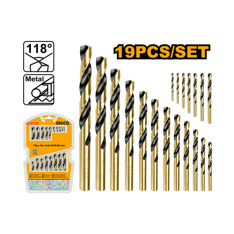 INGCO 19 PCs HSS Twist Drill Bits Set - AKDB9190