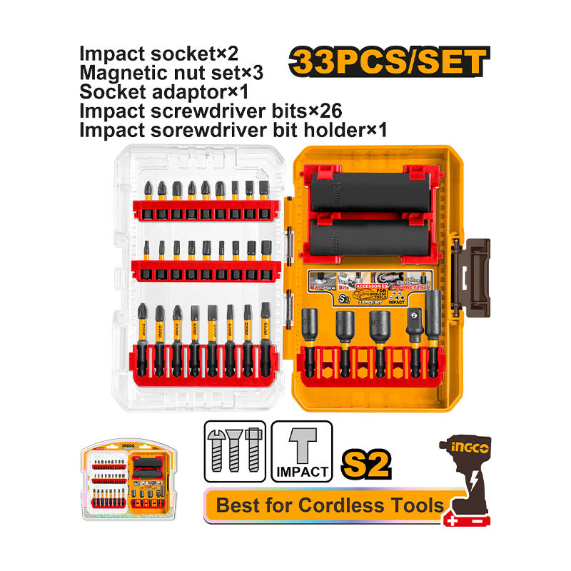 INGCO 33 PCs Impact Screwdriver Bits and Sockets Set - AKDL63306