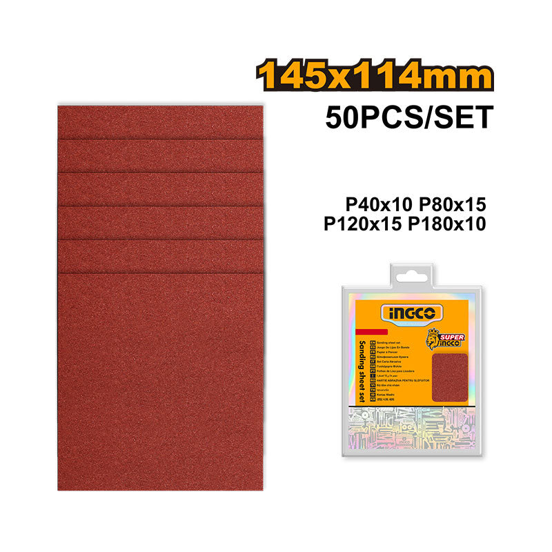INGCO 145x114MM, 50 PCs Sanding Sheet Set - AKFS1401021