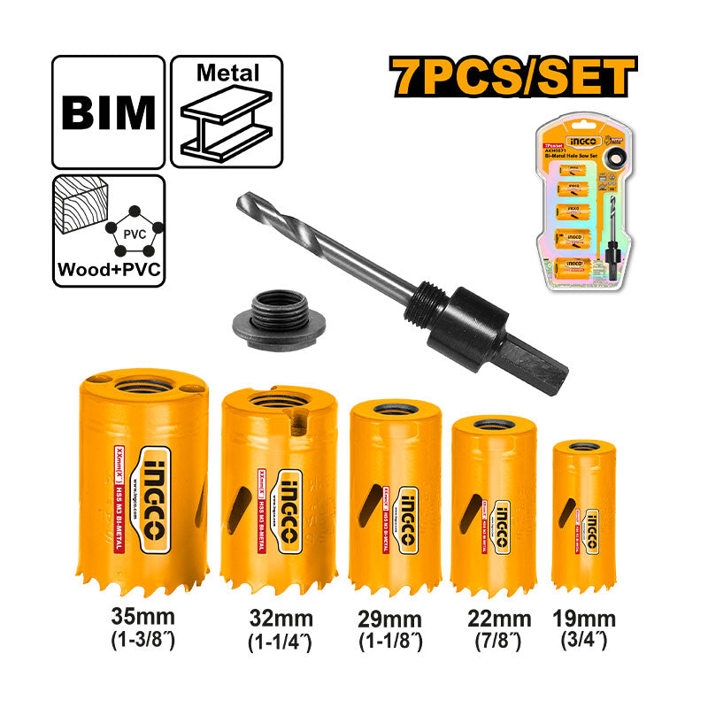 INGCO 7 PCs Bi-Metal Hole Saw Set - AKH0071
