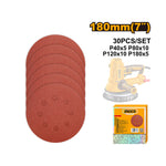 INGCO 180MM (7"), 30 PCs Sanding Sheet for Random Orbital Sander - AKRS180030