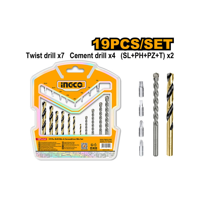 INGCO 19 PCs Drill Bits & Screwdriver Bits Set - AKSDB1901