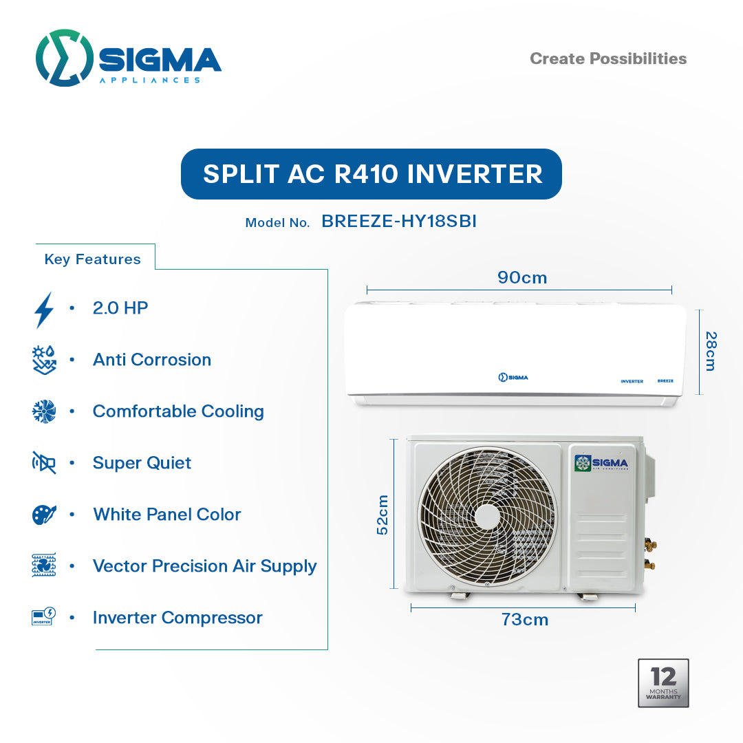 Sigma 2.0HP Split AC R32 Inverter Breeze Series White available at HomeCart Ghana