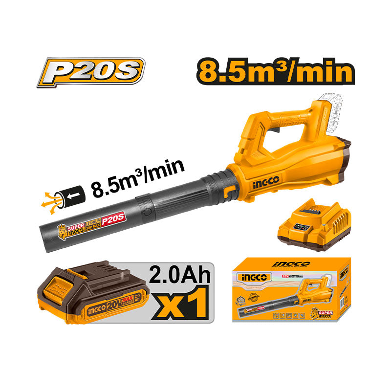 INGCO 8.5 m³/min Cordless Blower + 1, 2.0Ah Battery - CABLI203235
