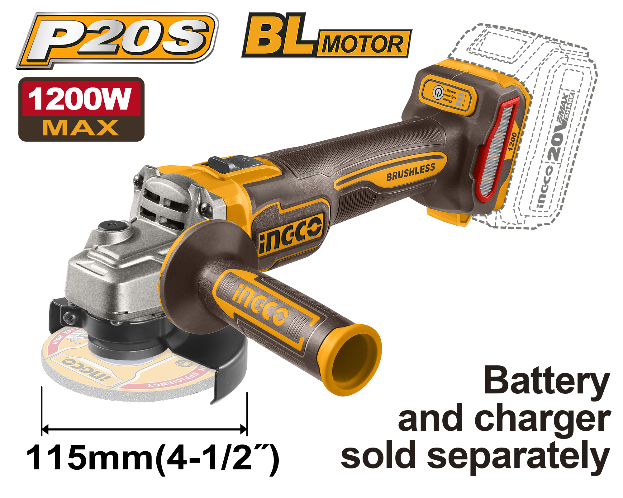 INGCO Cordless Angle Grinder - CAGLI221153