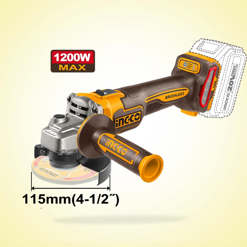 INGCO 1200W Cordless Angle Grinder + 2 PCs, 5.0Ah Battery Pack + 1 PC Charger - CAGLI2211532 Secondary image