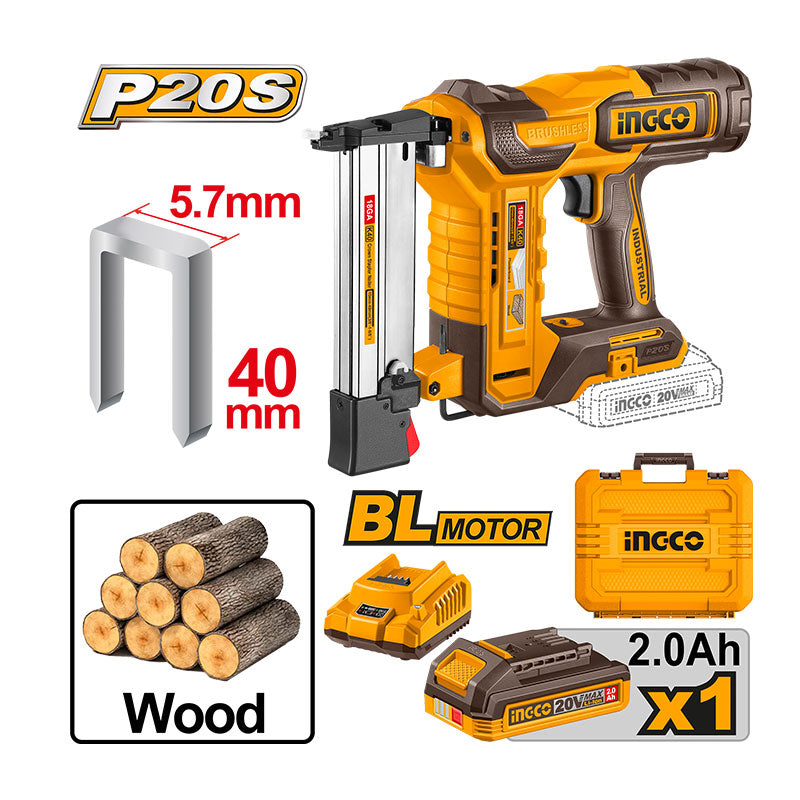 INGCO Cordless Crown Stapler Nailer + 1 Charger - CCSNLI6008