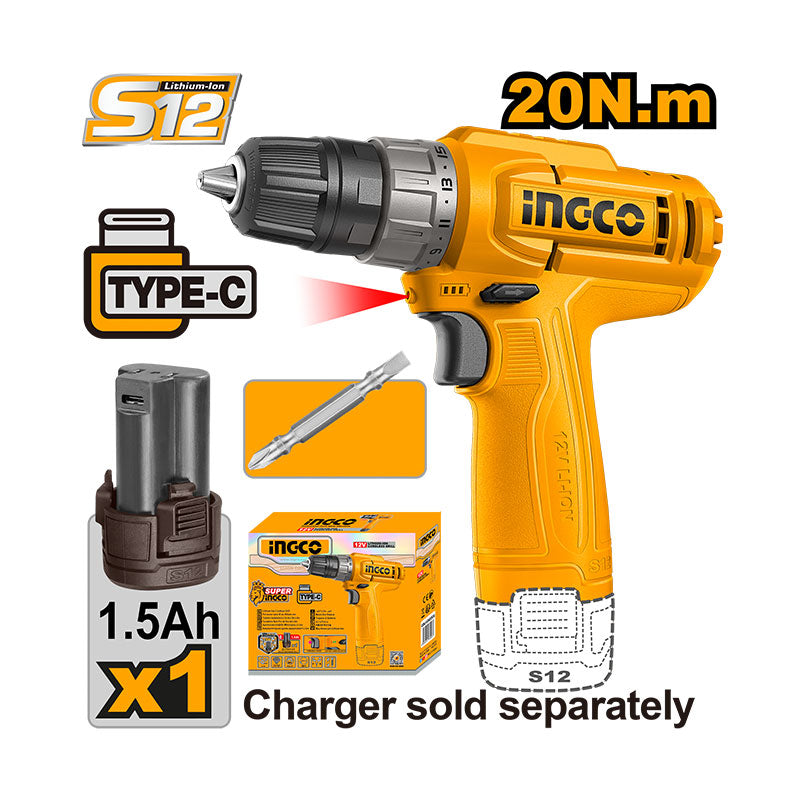 INGCO 20N.m Cordless Drill - CDLI12456