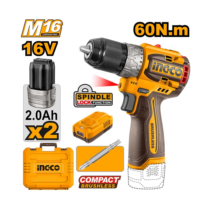 INGCO 60N.m Compact Brushless Cordless Drill - CDLI16682 Main image