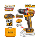 INGCO 66N.m Compact Brushless Cordless Drill + 2 PCs 20A Batteries - CDLI20668
