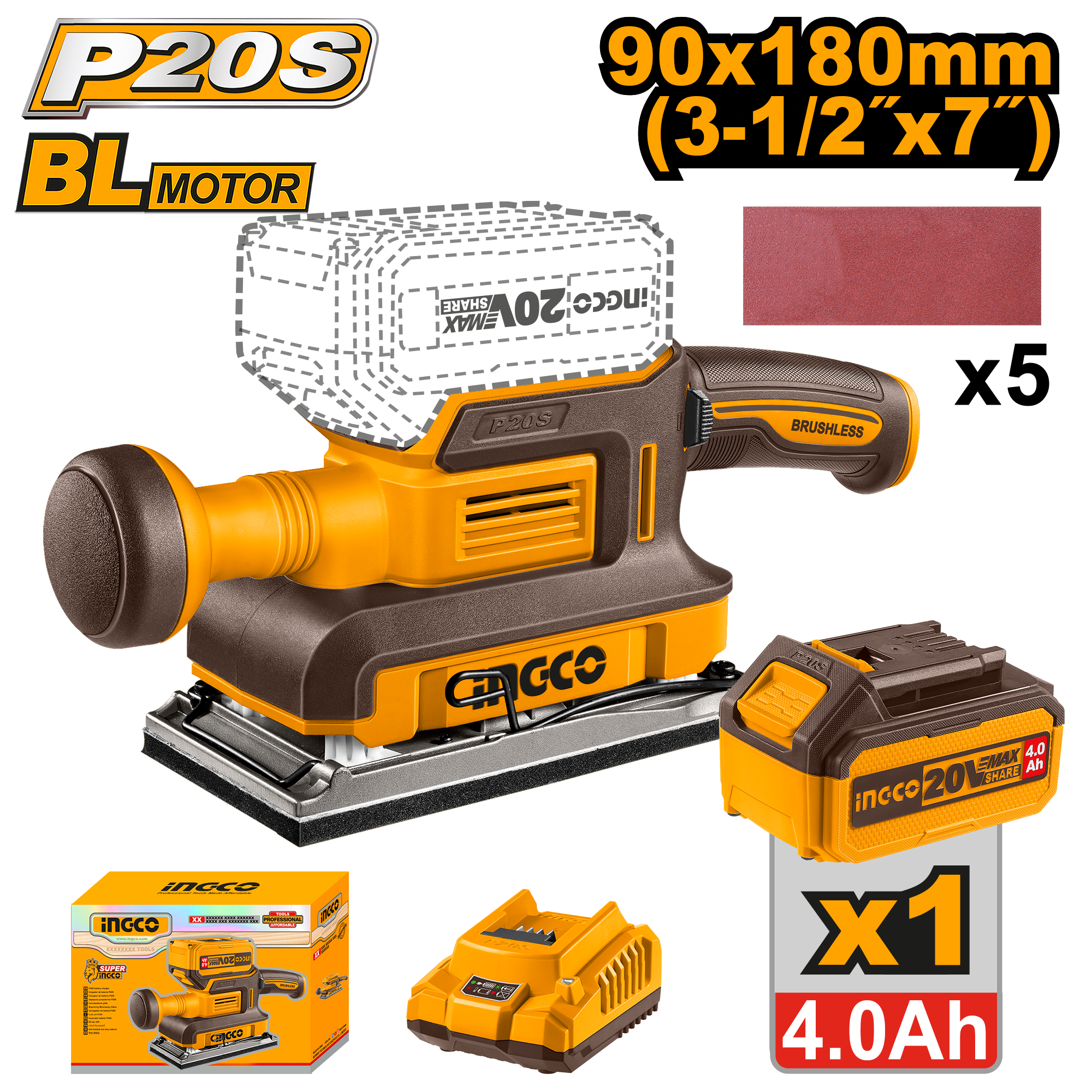 INGCO Cordless Finishing Sander - CFSLI20311 Main image