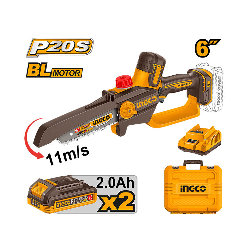 INGCO 6" Cordless Pruner Saw + 2, 2.0Ah Batteries - CGSLI20662