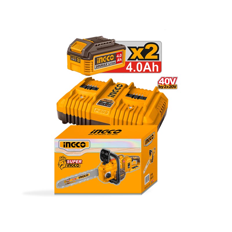 INGCO 16" Cordless Chain Saw + 2, 4.0Ah Batteries - CGSLI401682