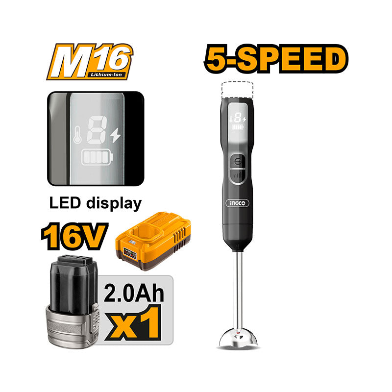 INGCO 16V, 5-Speed Cordless Hand Blender - CHB048K