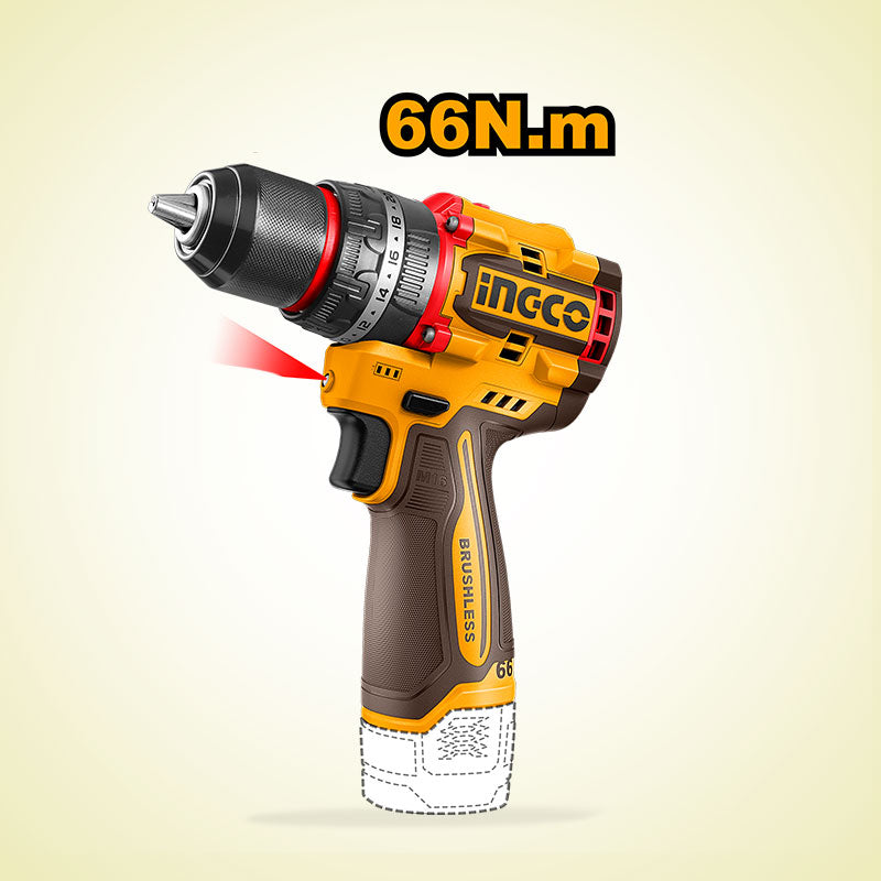 INGCO 66N.m Compact Brushless Cordless Impact Drill - CIDLI166062 Secondary image