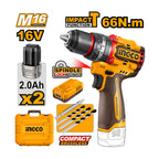INGCO 66N.m Compact Brushless Cordless Impact Drill - CIDLI166062