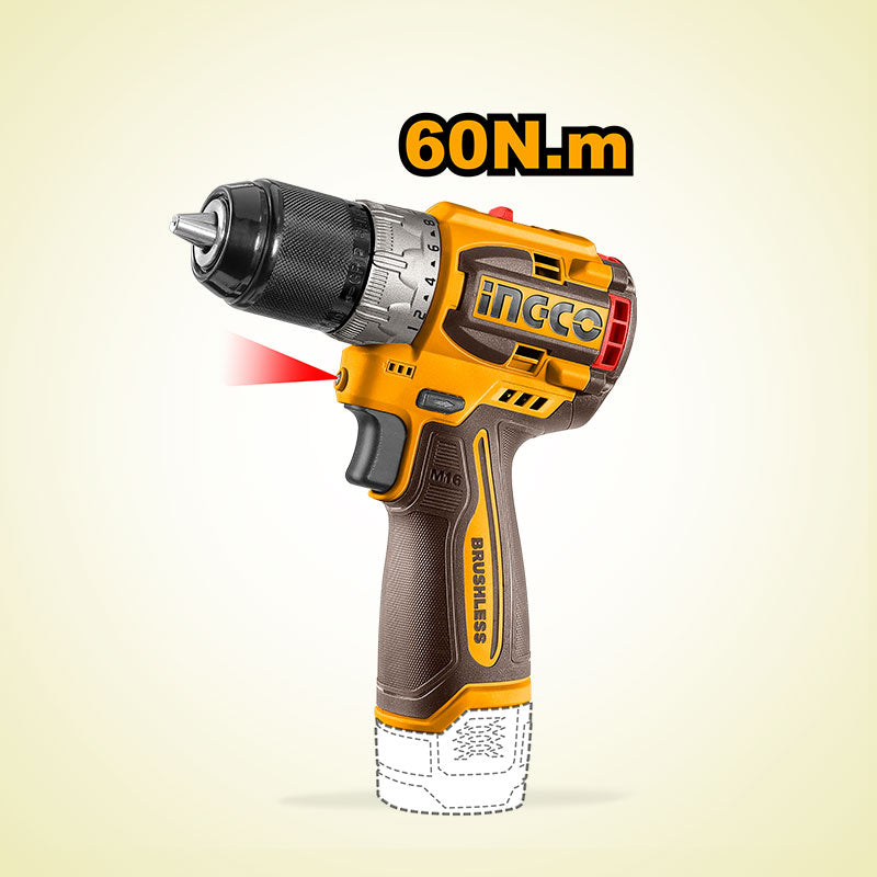 INGCO 60N.m Compact Brushless Cordless Impact Drill - CIDLI16682