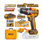 INGCO Compact Brushless Cordless Impact Drill + LED Battery Power Indicator - CIDLI20668
