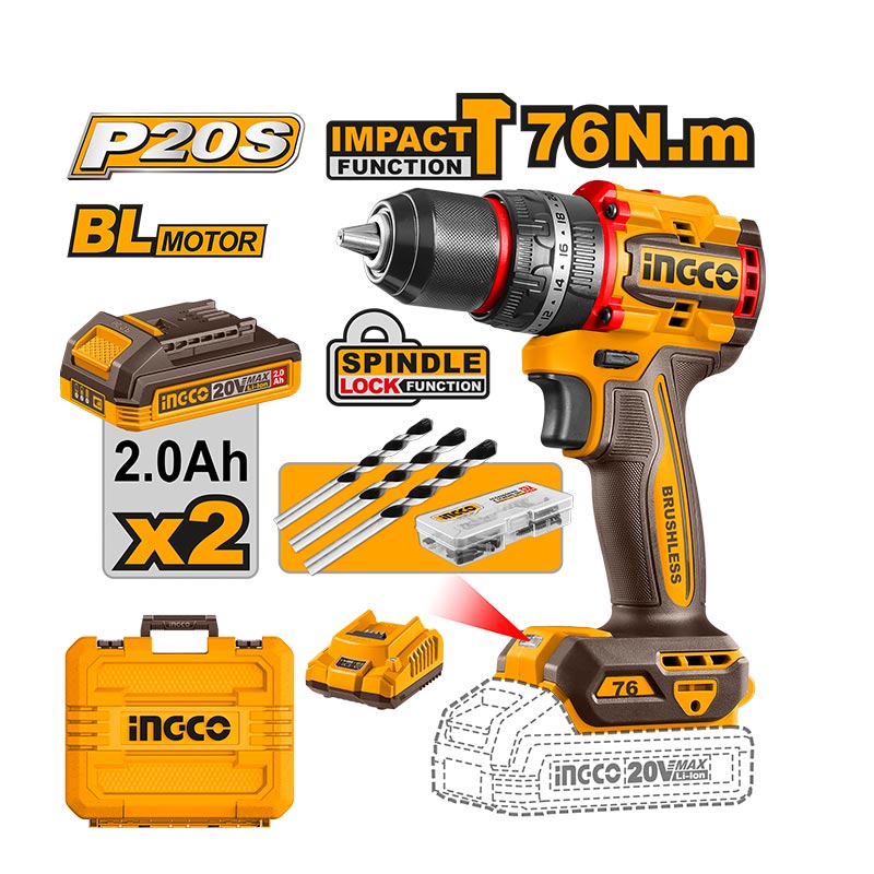 INGCO Compact Brushless Cordless Impact Drill - CIDLI20768