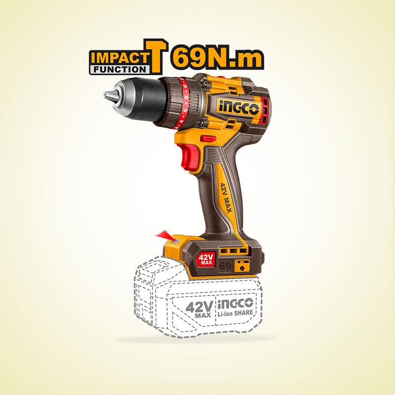 INGCO 69N.m Compact Brushless Cordless Impact Drill - CIDLI426981 Secondary image
