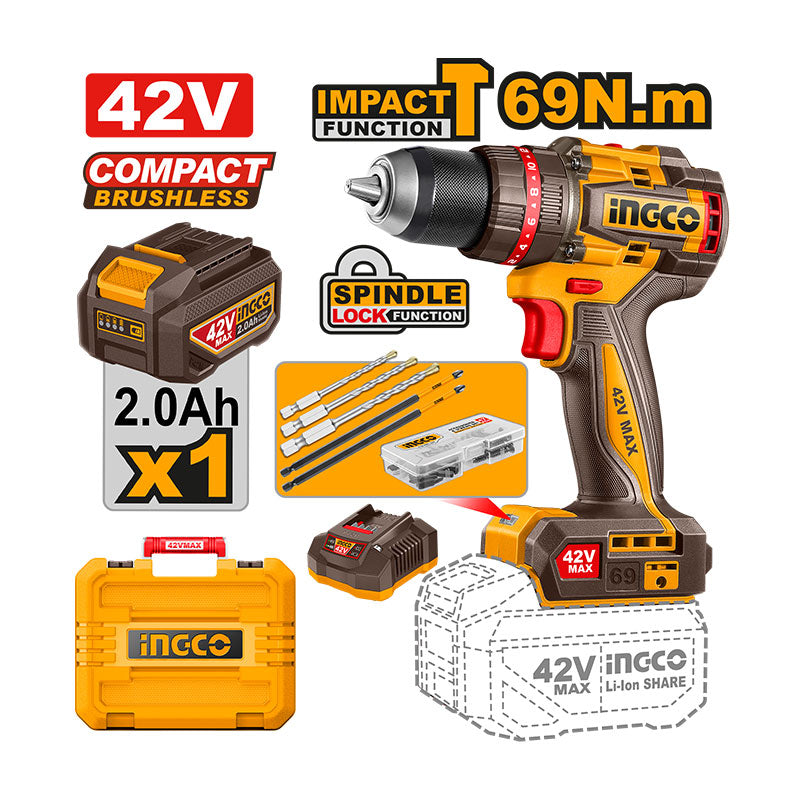 INGCO 69N.m Compact Brushless Cordless Impact Drill - CIDLI426981 Main image