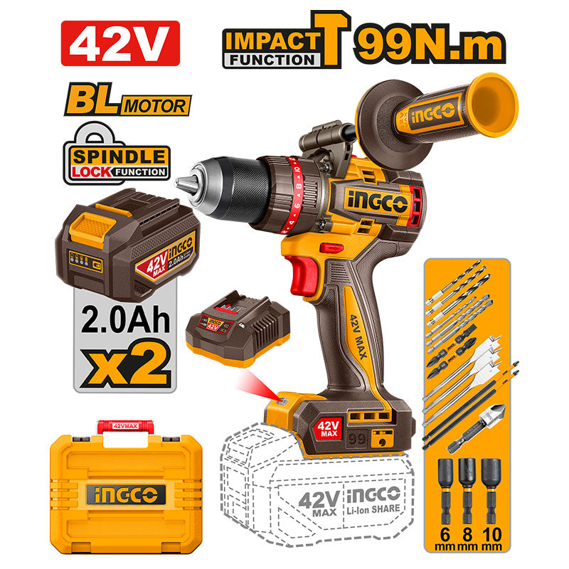 INGCO 99N.m Brushless Cordless Impact Drill - CIDLI429982