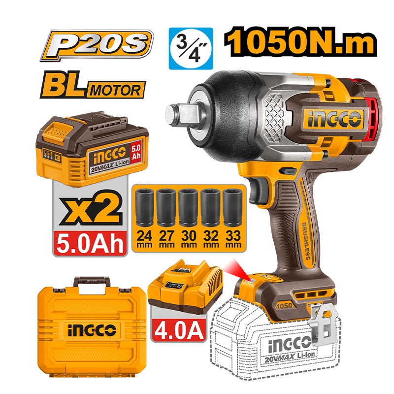 INGCO 1050N.m Cordless Impact Wrench - CIWLI20105