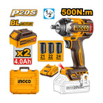 INGCO 500N.m Cordless Impact Wrench + 2, 4.0Ah Batteries - CIWLI2050