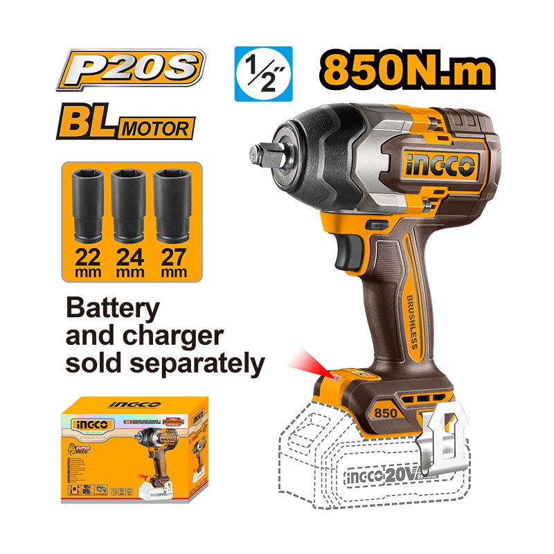 INGCO 850N.m Cordless Impact Wrench - CIWLI20851