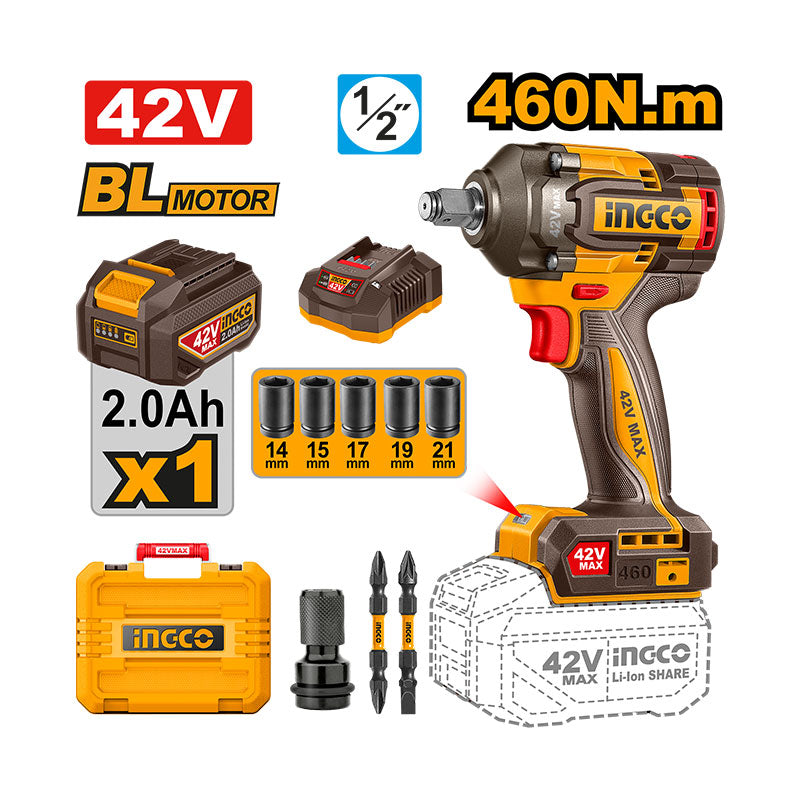 INGCO 460N.m Cordless Impact Wrench - CIWLI42461