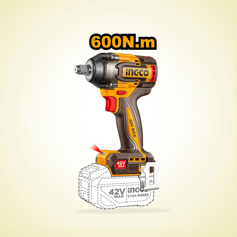 INGCO 600N.m Cordless Impact Wrench - CIWLI42602