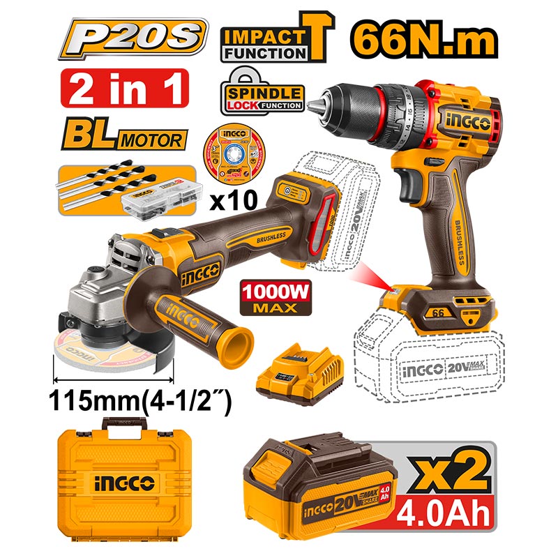 INGCO Cordless 2 PCs Combo Kit - CKLI20273