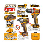 INGCO 66N.m Cordless 2 PCs Combo Kit - CKLI20277