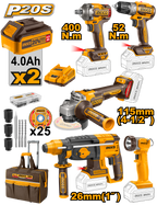 INGCO 5 Pcs Cordless Industrial Combo Kit 20V + 2 Battery - P1C1 - CKLI2058