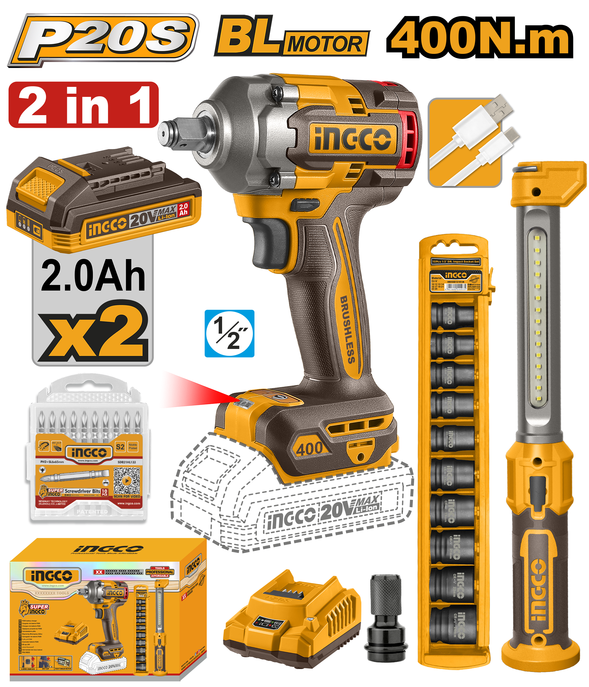 INGCO Cordless 2 Pcs Combo Kit - COSLI23048 Main image