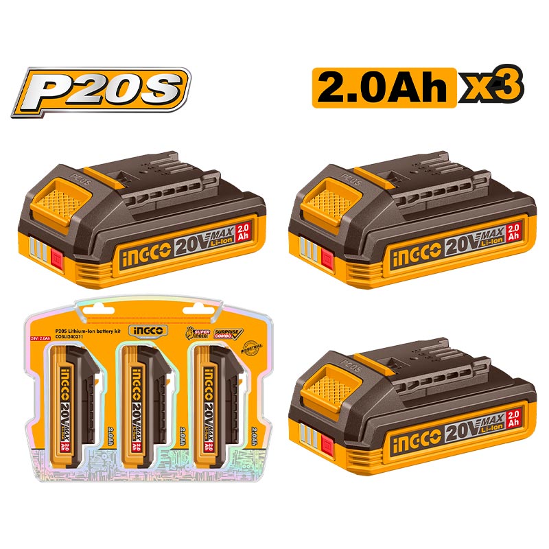 INGCO 3 Pcs Battery 20V 2Ah - P5C10 - COSLI240311