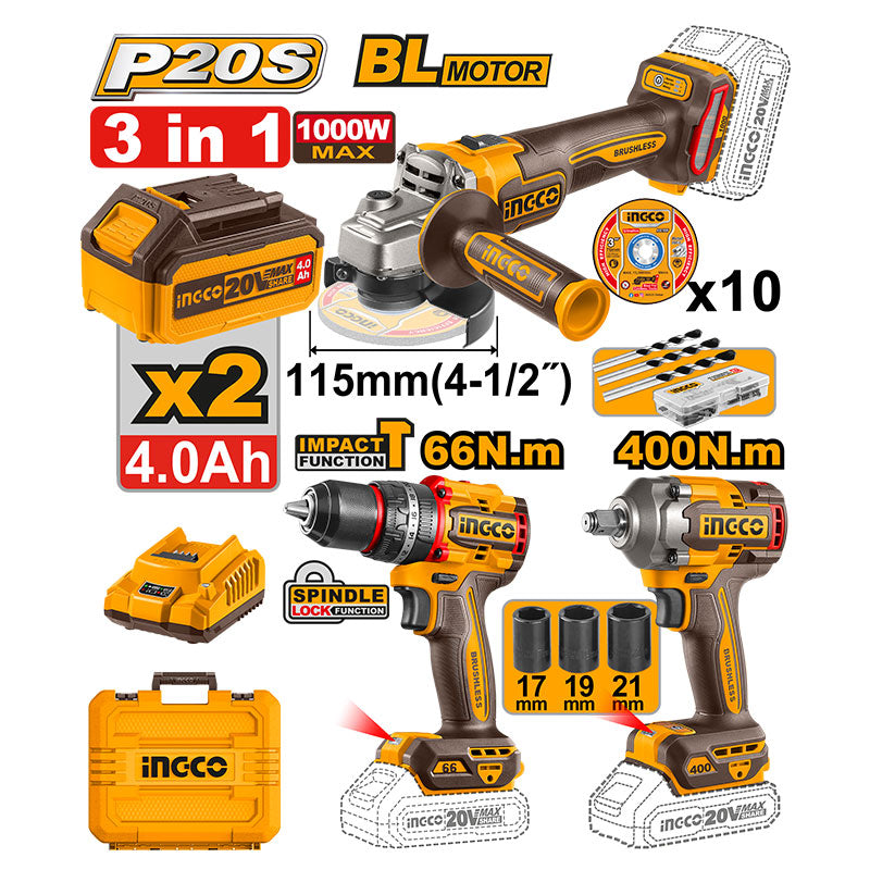 INGCO Cordless 3 PCs Combo Kit - COSLI241291