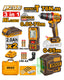 INGCO Cordless Drill 20V 76Nm + 2 Batteries + Laser Level 35m + Distance Detector 70m - COSLI250511