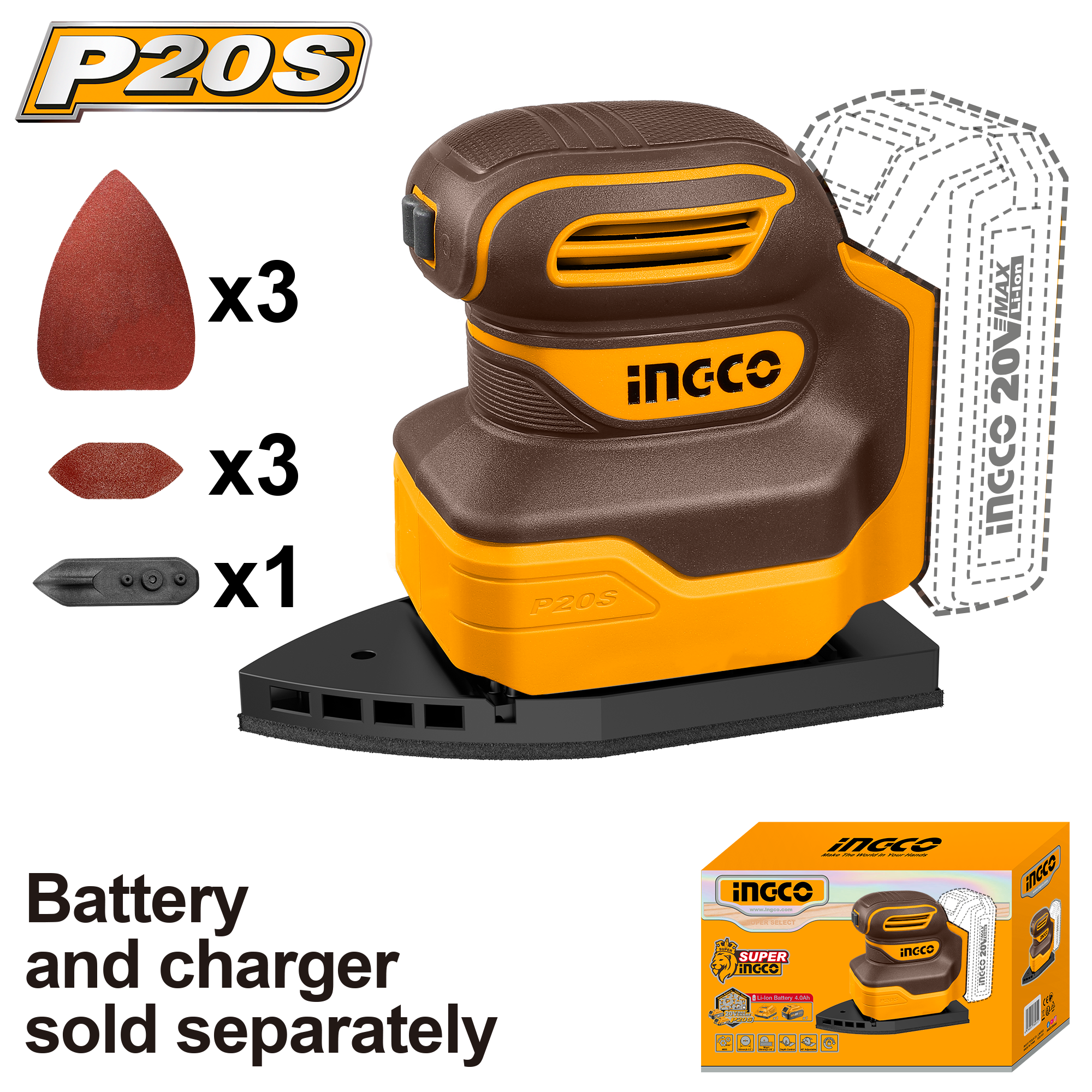 INGCO Cordless Palm Sander - CPSLI2014