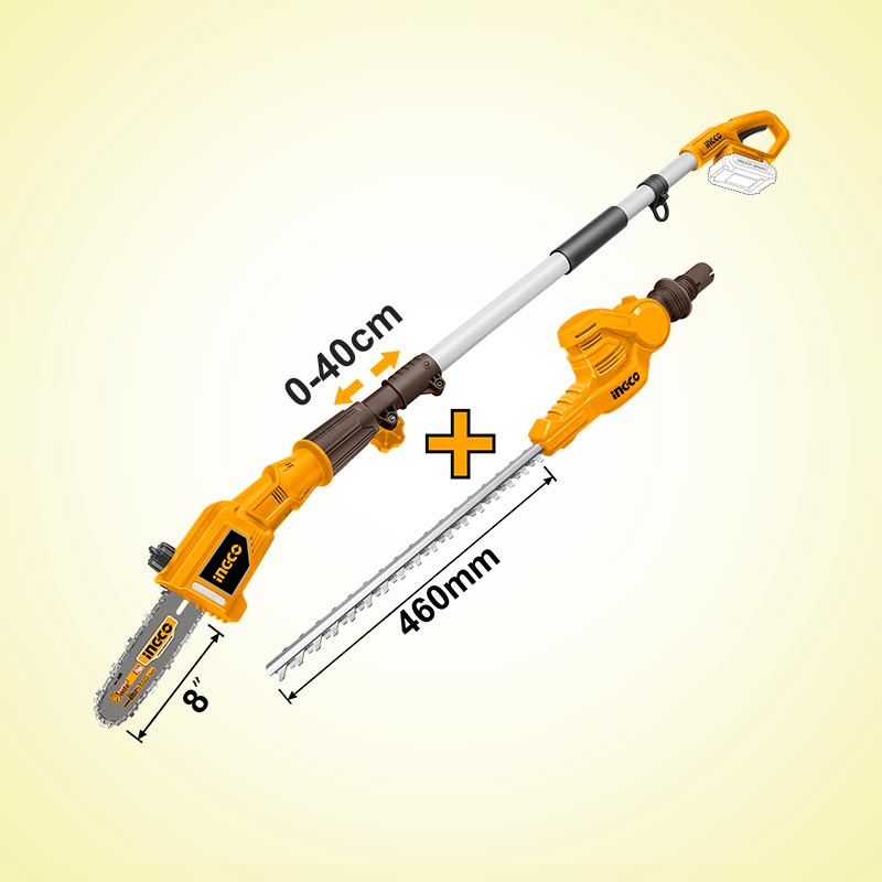 INGCO Cordless Pole Saw with Pole Hedge Trimmer - CPTS201681