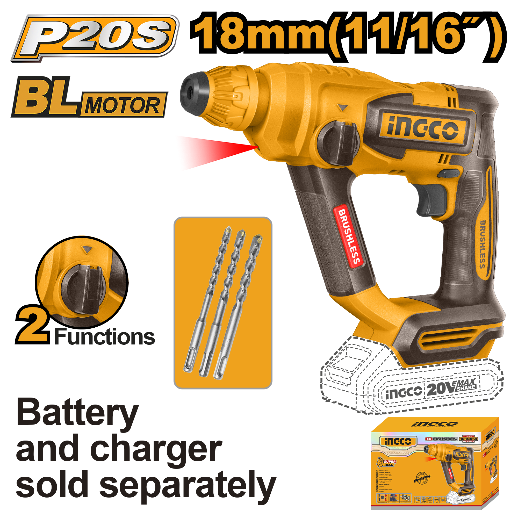 INGCO Cordless Rotary Hammer - CRHLI20188 Main image