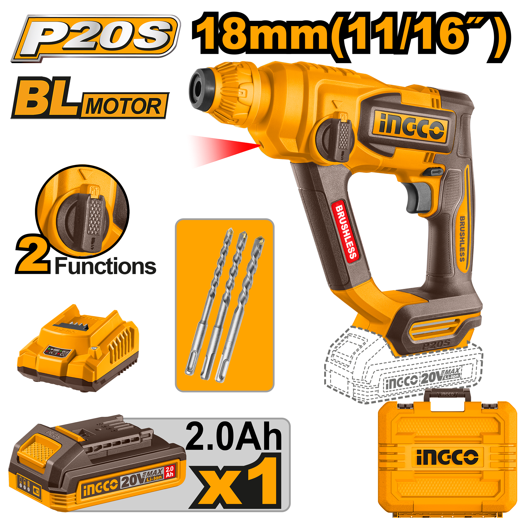 INGCO Cordless Rotary Hammer - CRHLI201881 Main image