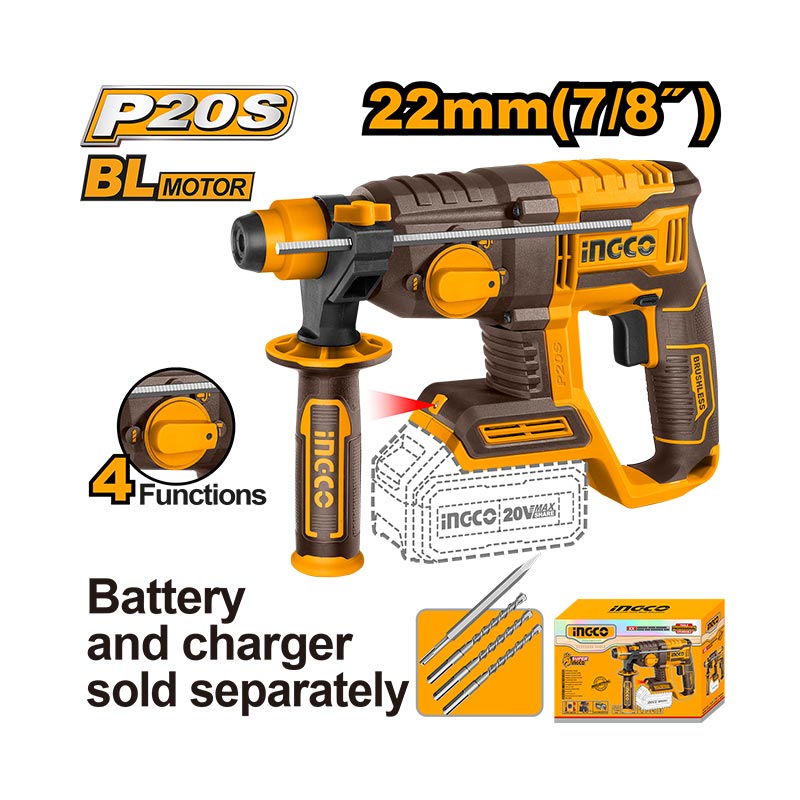 INGCO Lithium-Ion Rotary Hammer 20V 22mm - C4 - CRHLI20208