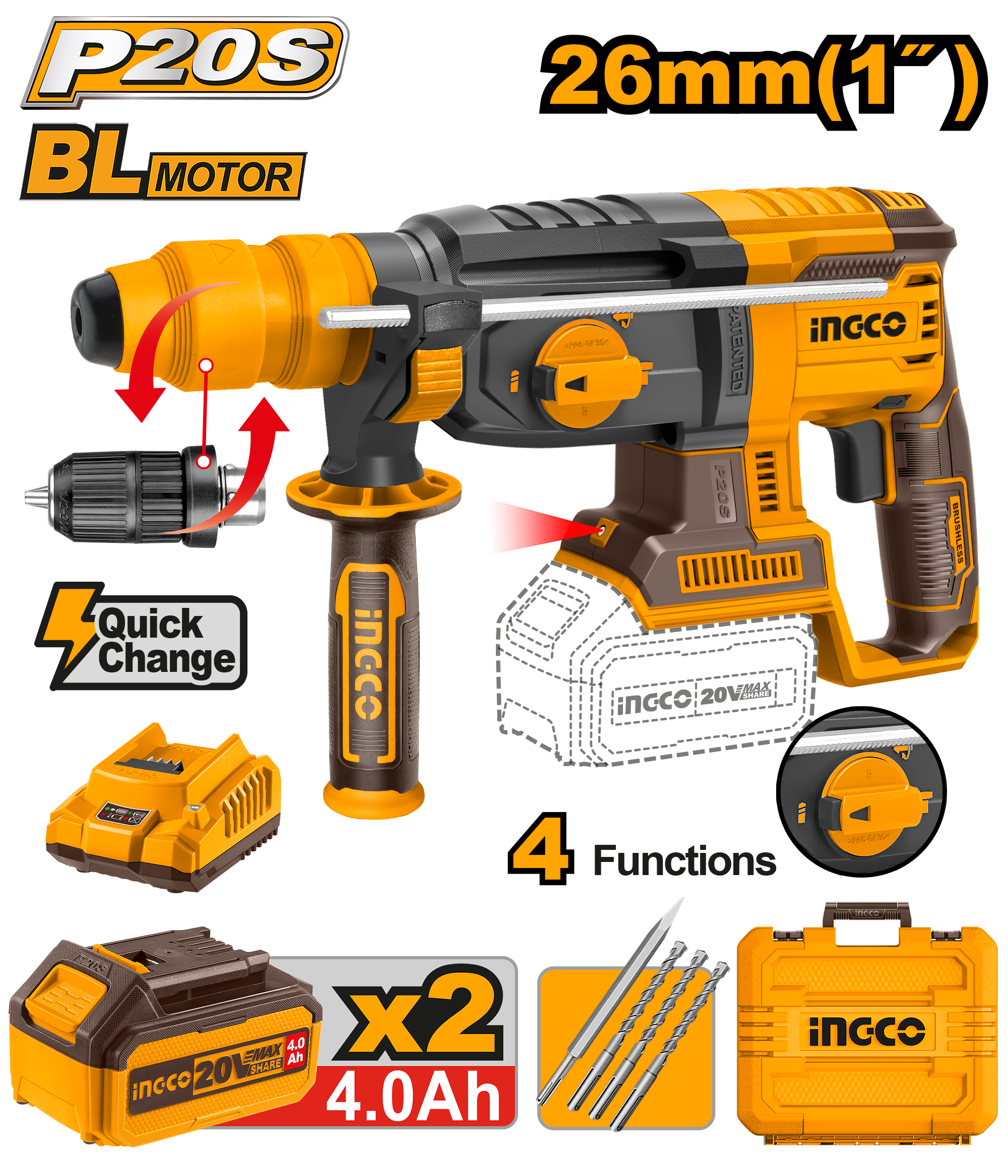 INGCO Cordless Rotary Hammer - CRHLI202289 Main image