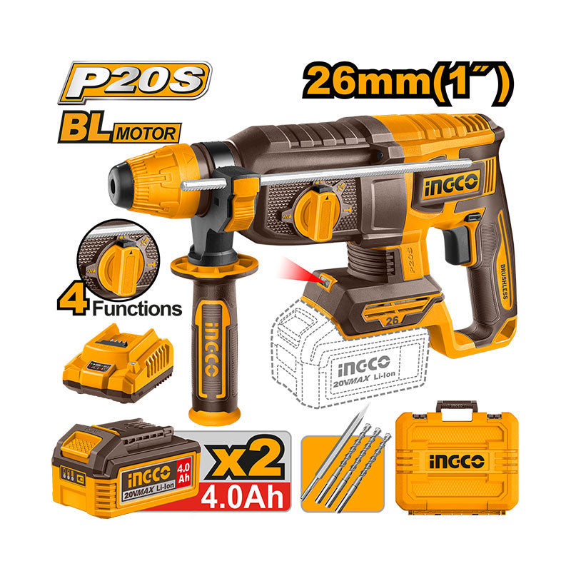 INGCO Cordless Rotary Hammer with Integrated LED Work Light - CRHLI202682