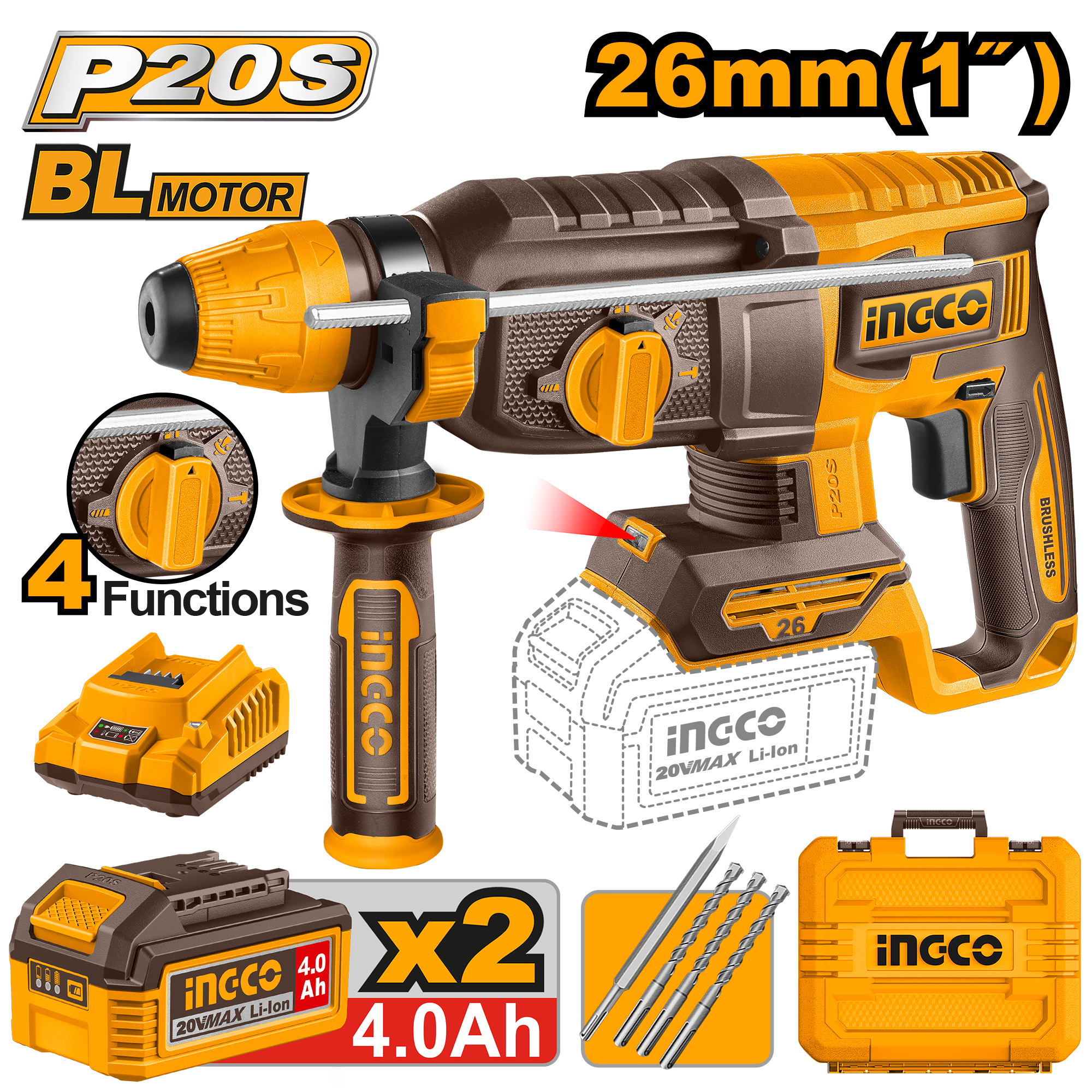 INGCO Cordless Rotary Hammer - CRHLI20268 Main image