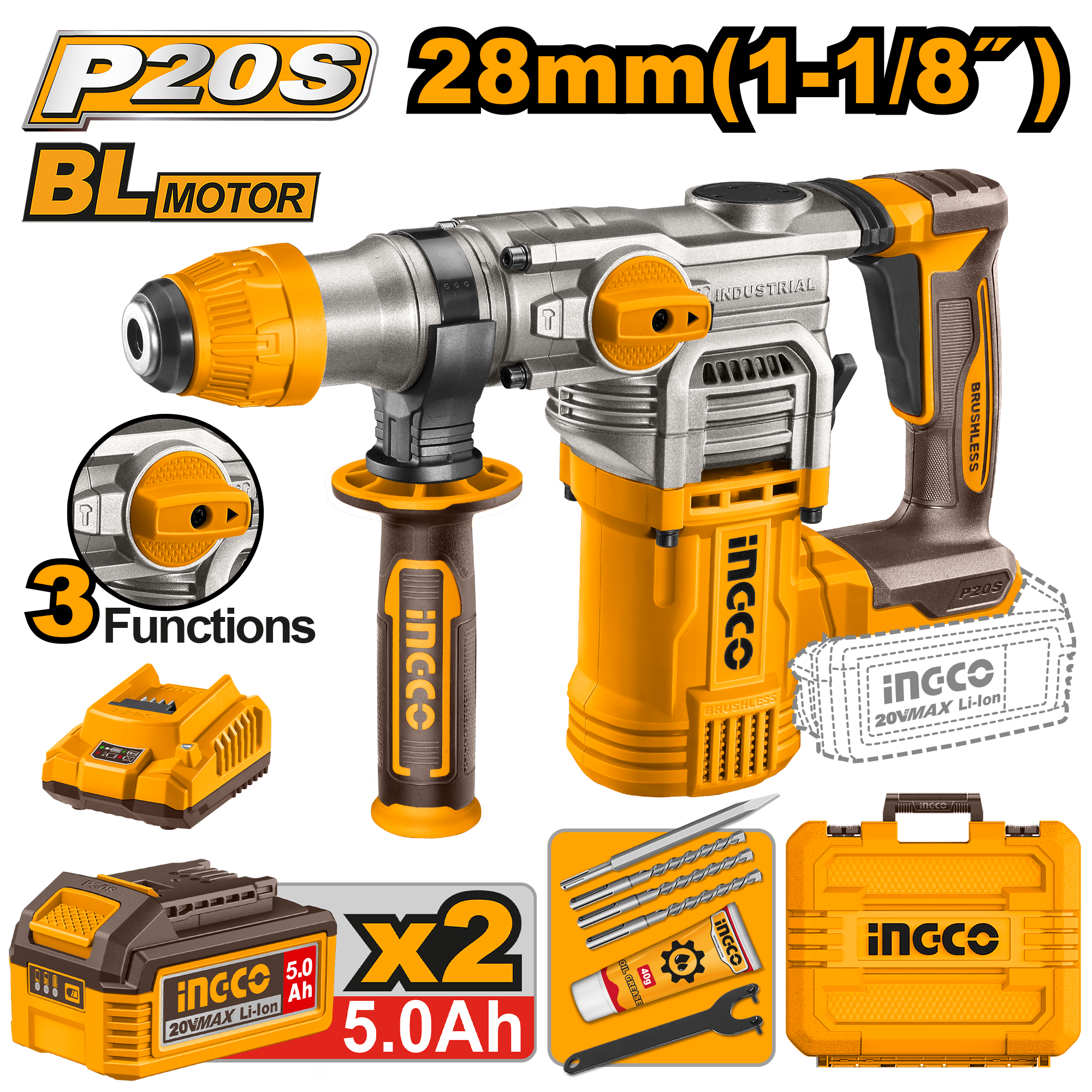 INGCO Cordless Rotary Hammer - CRHLI202885 Main image