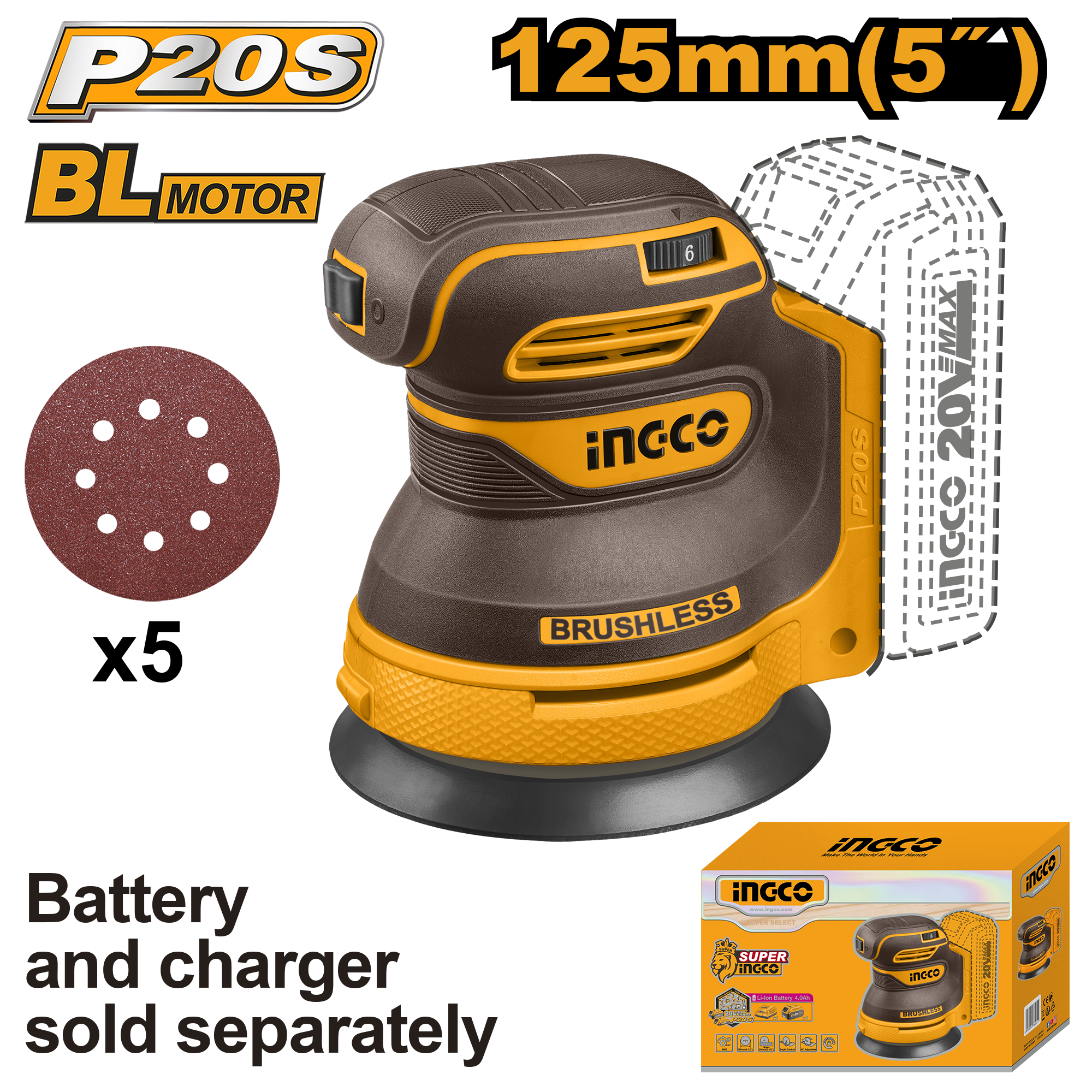 INGCO Cordless Palm Sander - CPSLI20241